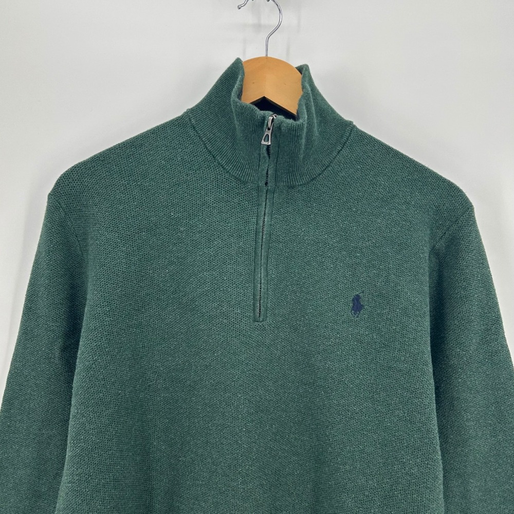 2000s Polo Ralph Lauren Mens Green Cotton Quarter Zip Sweater Size M